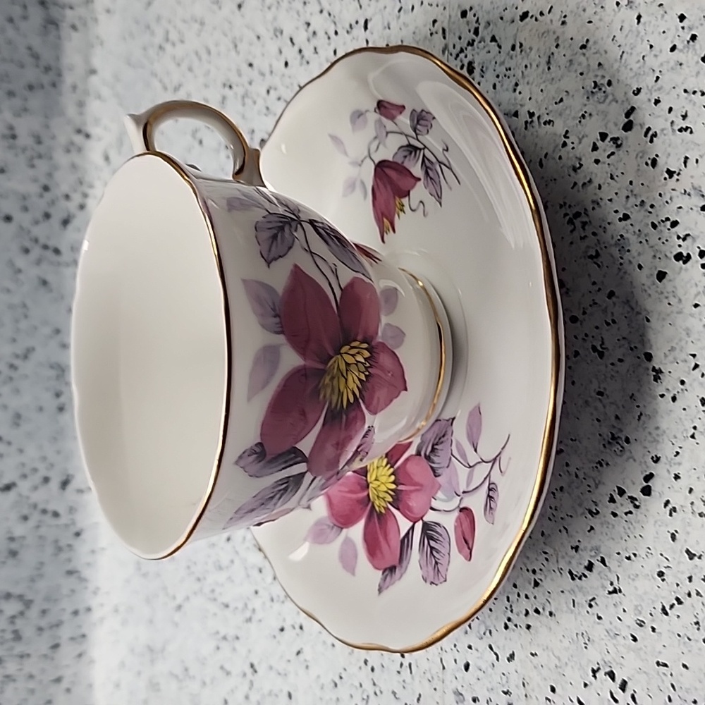Royal Vale Bone China Footed Tea Cup and Saucer Tea Set Purple Flower